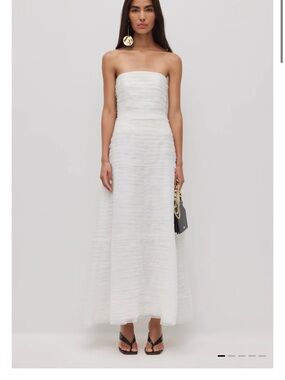 Aje Strapless White Textured Evening Dress